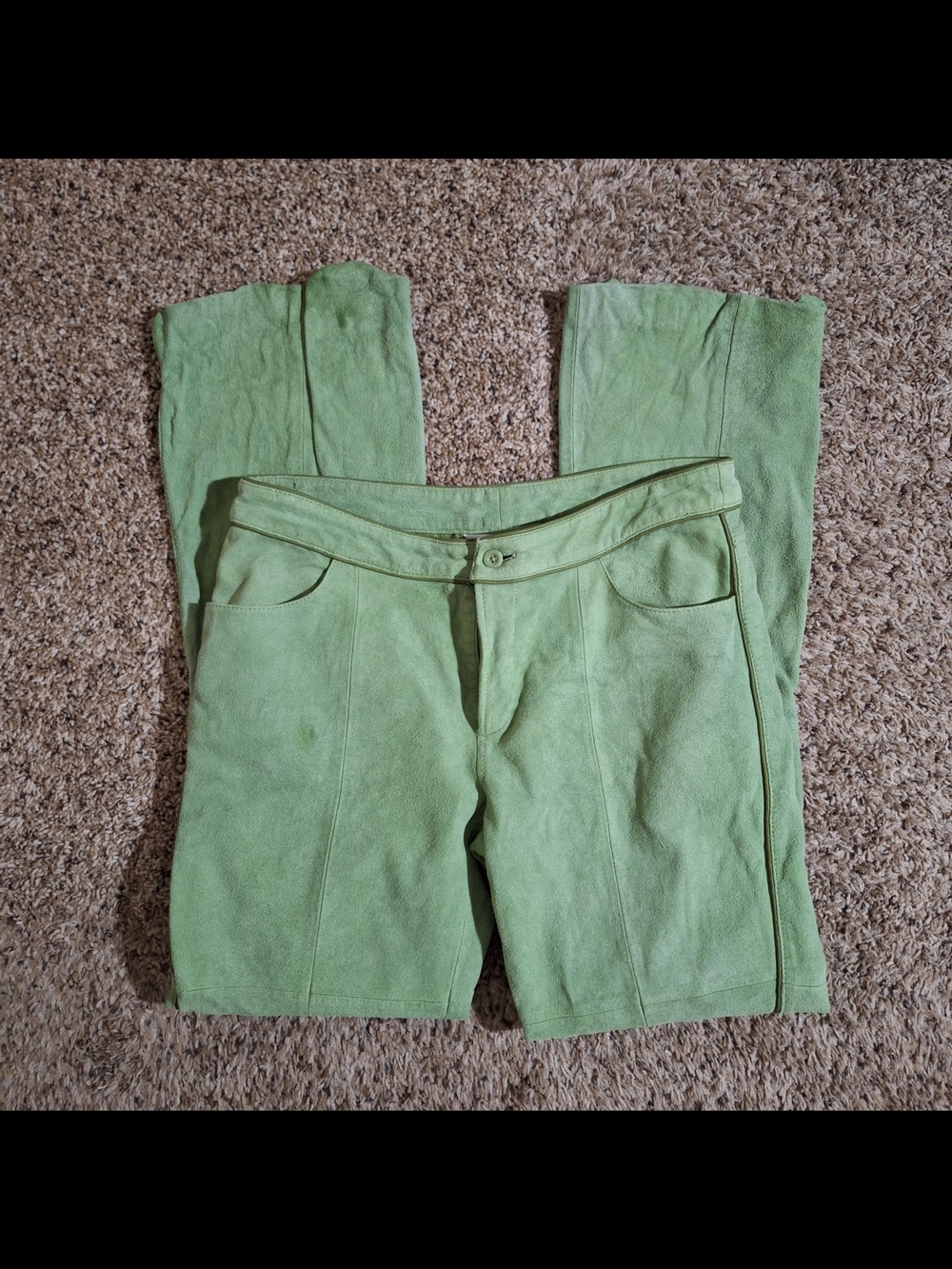 Lilly Pulitzer Pistachio Green 100% Lamb Suede Flare Pants Size 6 Retro Preppy